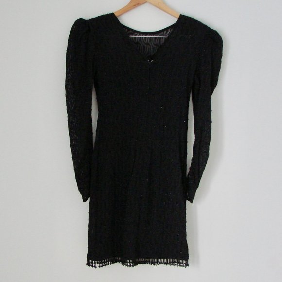 Vintage Black Cocktail Dress Beaded Lace Wedding Black Tie Holiday Party 10 - Picture 12 of 16